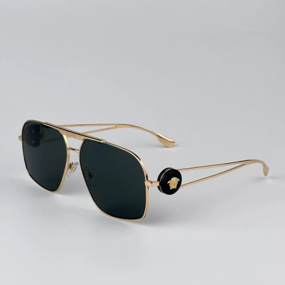 Versace VE2269 100287 BRAND NEW Sunglasses Gold Dark Grey Pilot Unisex